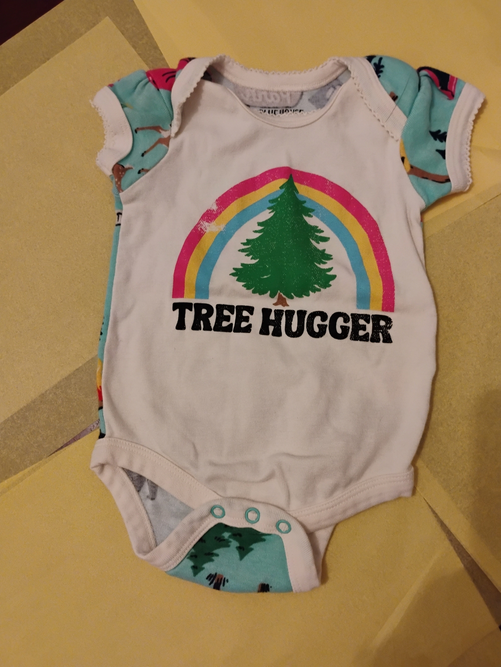 Baby 3-6m Tree Hugger Rainbow Graphic One-Piece Bodysuit - White & Aqua
